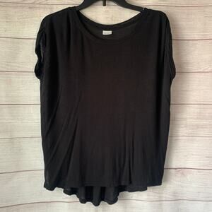 Tresics Black Blouse Boho Tunic Short Cap Sleeves Lightweight Flowy Size Small